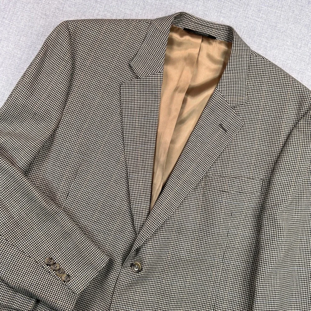 Jos. A. Bank Silk Wool‎ Houndstooth Sport Coat Blazer Men 46R Brown Classic Prep